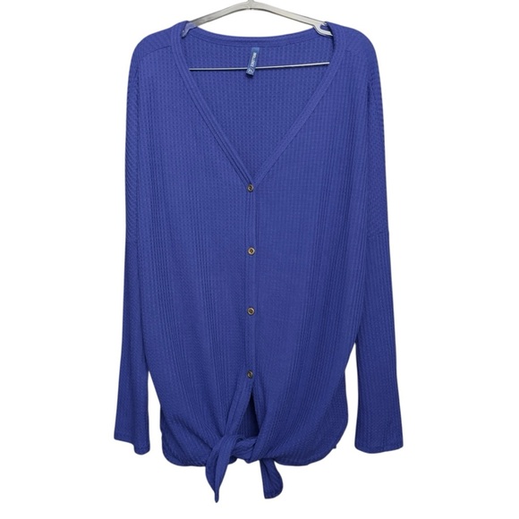 Sweaters - Iwollence Blue Button Front Tie Hem Cardigan Top Women’s XL
